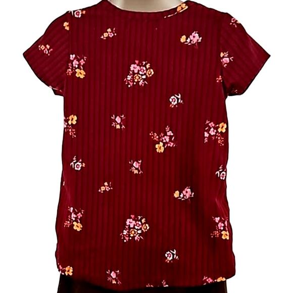 Excellent Btween Girls Burgundy Floral Ribbed Short Sleeve Knit Top Size 4 - Picture 5 of 5